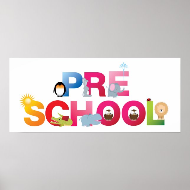 Póster palabra preescolar en letras divertidas (Frente)