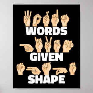 Póster Palabras con forma Asl Lenguaje De Rótulo Estadoun