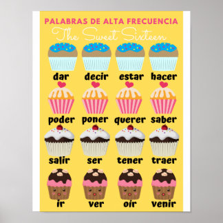Póster Palabras de alta frecuencia en español Sweet 16
