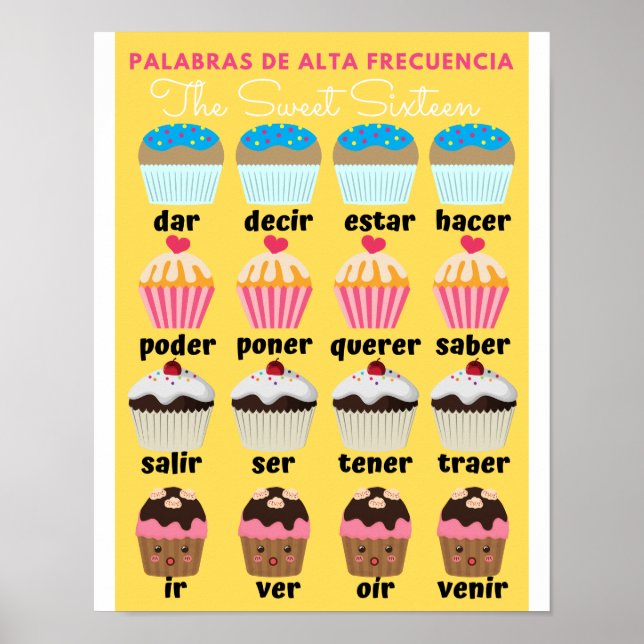 Póster Palabras de alta frecuencia en español Sweet 16 (Frente)