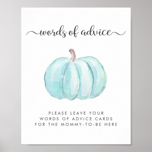 Póster Palabras De Consejos De Baby Shower De Calabaza Az (Frente)