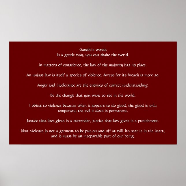 Póster Palabras de Gandhi sobre justicia y compasión (Frente)