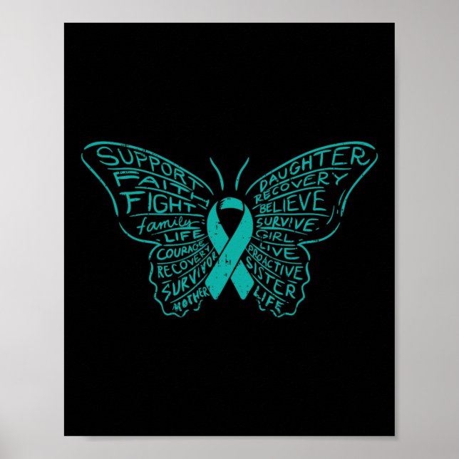 Póster Palabras de mariposa Cinta Verde azulada Soporte C (Frente)