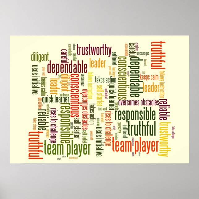 Póster Palabras de motivación #4 valores positivos (Frente)