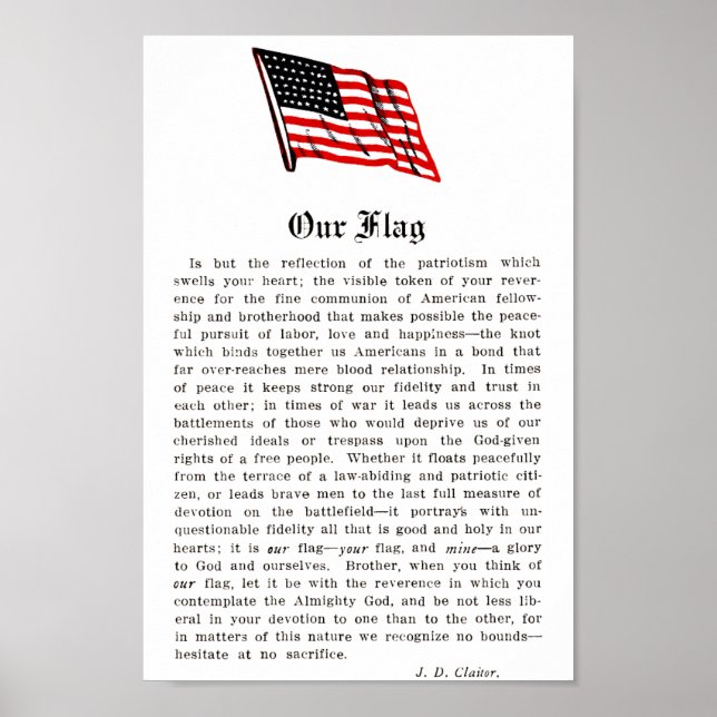 Póster Palabras de patriotismo de nuestra bandera Estados (Frente)