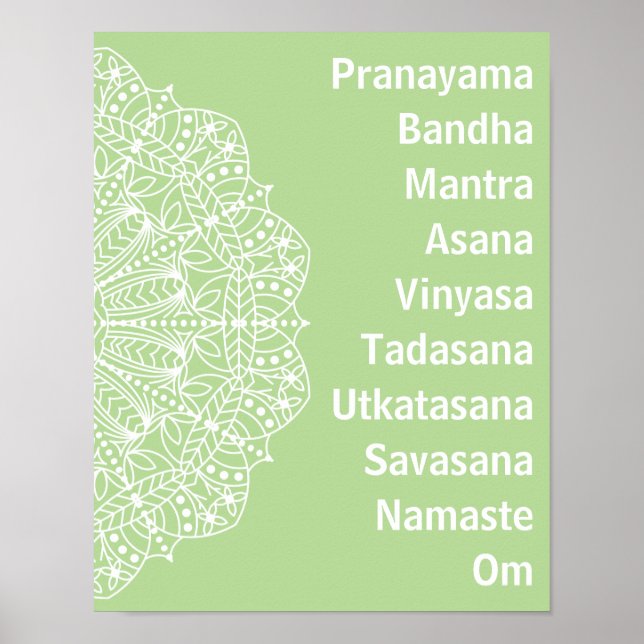 Póster Palabras de yoga Mandala blanca (Frente)