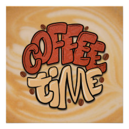 Póster Palabras del tiempo del café en espuma de leche