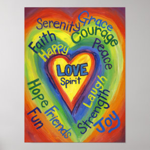 Póster Palabras espirituales del corazón del arcoiris Imp