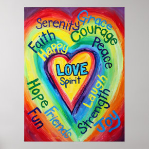 Póster Palabras espirituales del corazón del arcoiris Imp