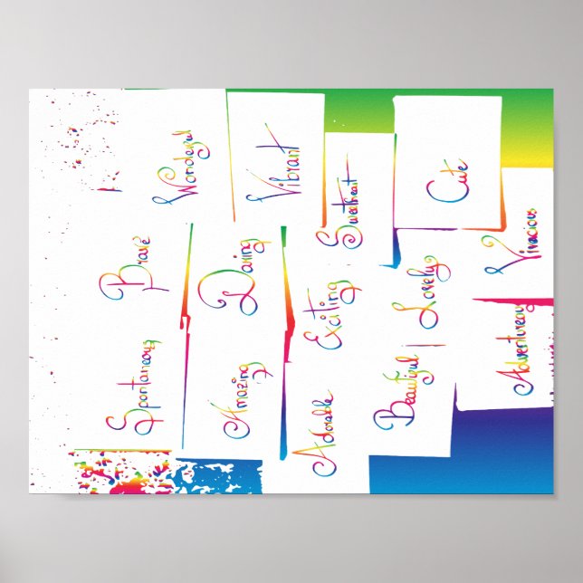 Póster Palabras Inspiradoras de color y manuscritas (Frente)