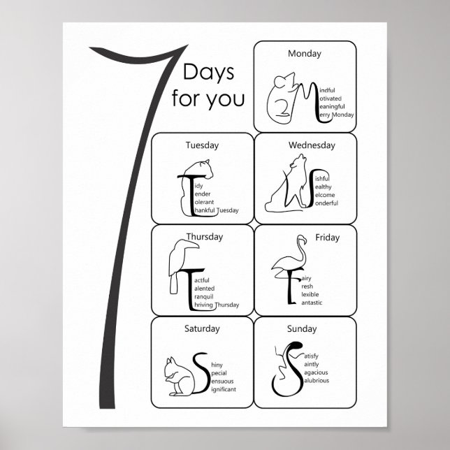 Póster palabras positivas para tus 7 días (Frente)