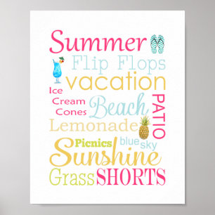Póster Palabras y Frases Coloridas de Verano