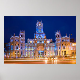 Póster Palacio de Comunicaciones en la noche en Madrid