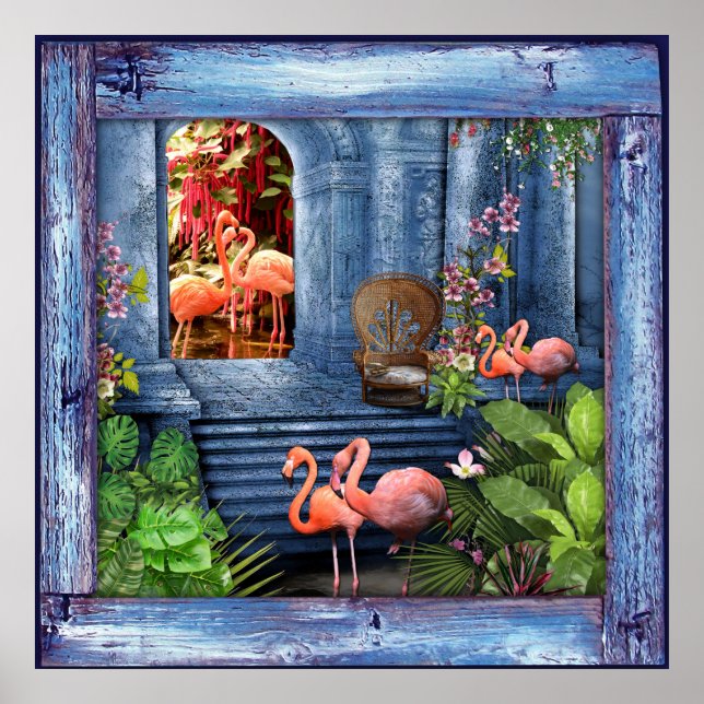 Póster Palacio de Mármol Azul de época tropical (Frente)