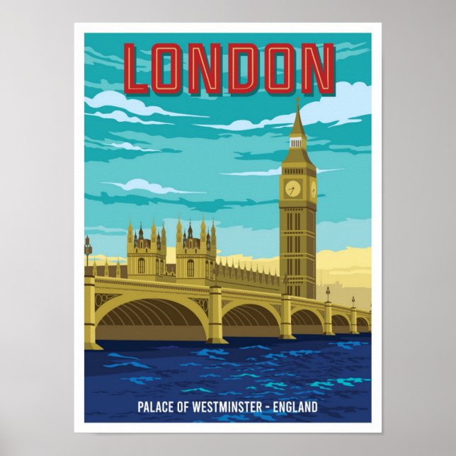 Póster Palacio de Westminster Londres Viajes de época (Frente)