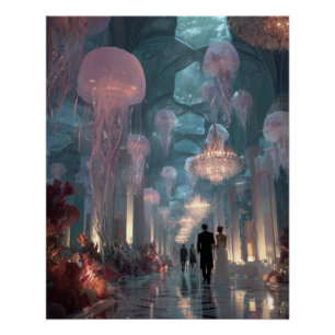 Póster Palacio Submarino Fantasía de Luz de Medusa Arte