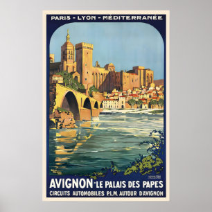 Póster Palais des Papes Aviñón Francia Viajes Antiguos