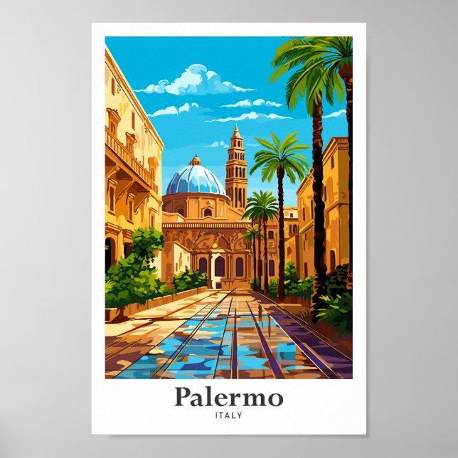 Póster Palermo Italia Ilustracion Viaje Vintage (Frente)