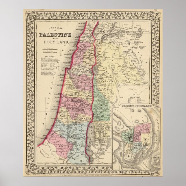 Póster Palestina, Mapa de Jerusalén por Mitchell (Frente)