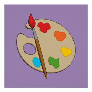 Póster Paleta de artista con pincel de pintura