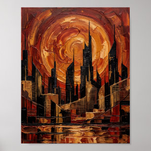 Póster Paleta de cuchillo de ciudad de remolino de sol na
