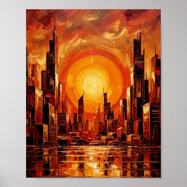 Póster Paleta de Cuchillo de Ciudad Silueta Atardecer Abs (Frente)