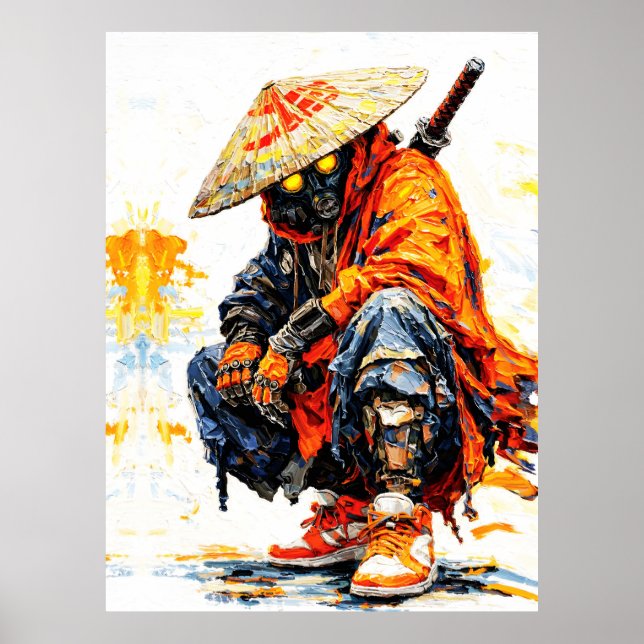Póster Paleta de Cuchillo de Samurái Cibernético Naranja  (Frente)