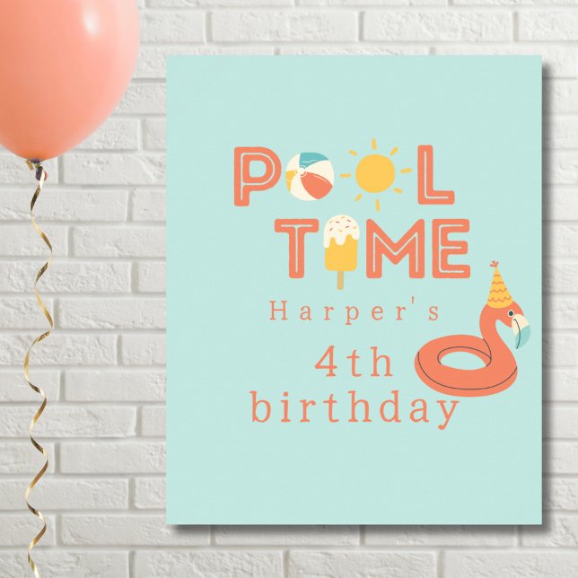 Póster paleta de flamenco de verano fiesta de cumpleaños  (flamingo pool time birthday pool party poster print sign.personalized name digital instant download )