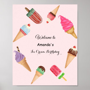 Póster Paletas de conos de helado Cumpleaños