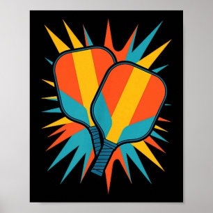 Póster Paletas de pickleball retro vintage 70s atardecer