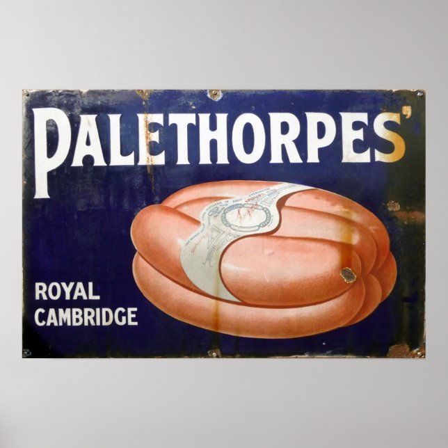 Póster Palethorpes Sausages, Rótulo de esmalte vintage. (Frente)