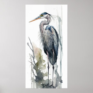 Póster Paleza Majestad Gran Garza Azul de Pie Ciénaga AI