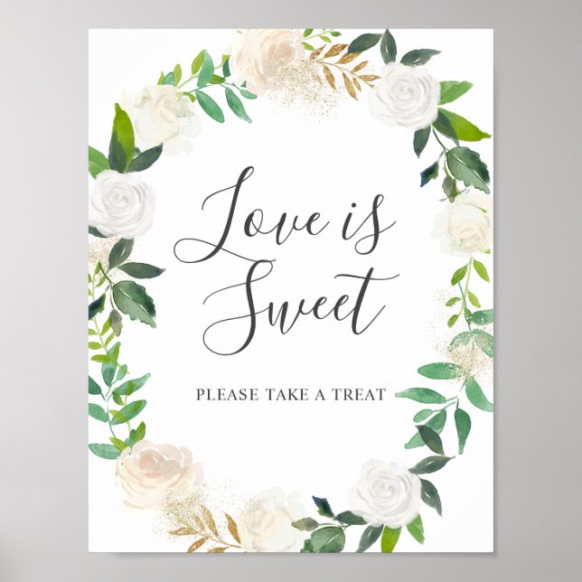 Póster Pálida acuarela Floral Boda El Amor Es Dulce (Frente)