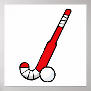 Póster Palillo de hockey hierba rojo