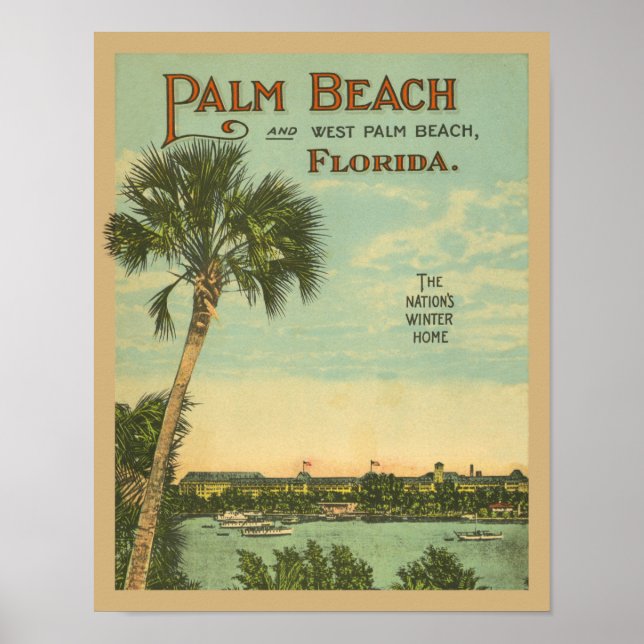 Póster Palm Beach Florida Turismo de Vintage (Frente)