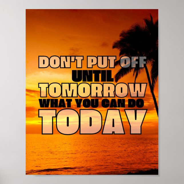 Póster Palm beach ocean sunset | frase motivadora (Frente)