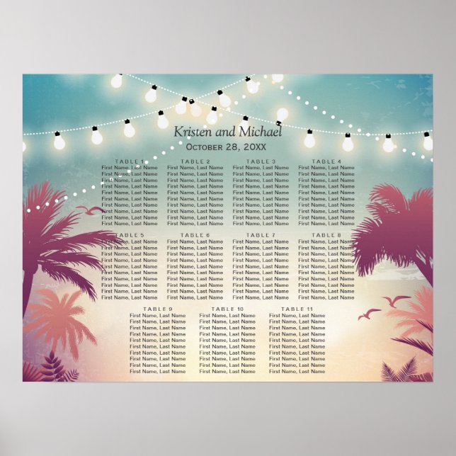 Póster Palm Beach String Lights Boda (Frente)