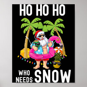Póster Palm Christmas Tree Santa Surfing Playa Verano Vac