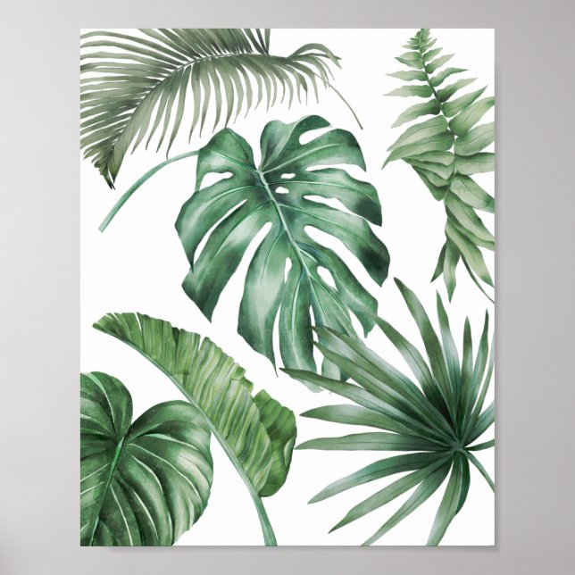Póster Palm de Monstera deja acuarela tropical moderna (Frente)