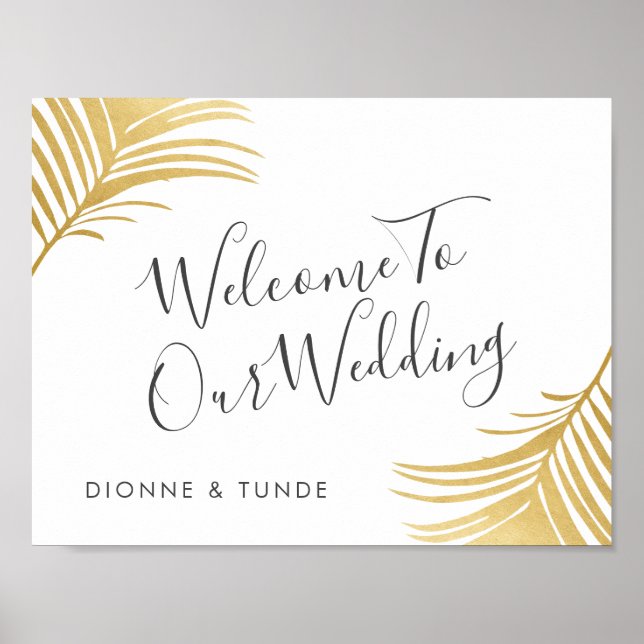 Póster Palm de oro deja Rótulo Boda de bienvenida (Frente)