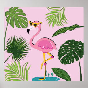 Póster Palm Flamingo deja diseño tropical