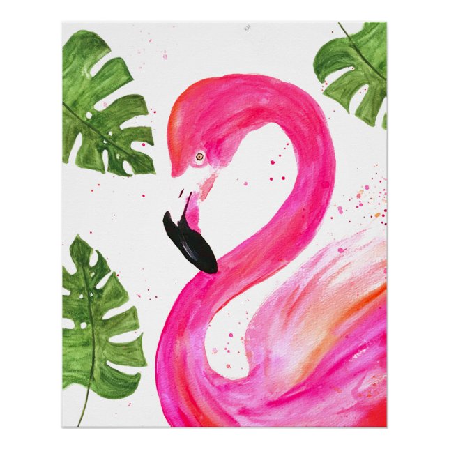 Póster Palm rosa Flamingo tropical deja pájaro de arte ve (Anverso)