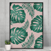 Palm rosa y verde tropical deja un patrón sin mar