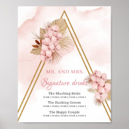 Póster Palm Seca Boho deja bebidas Rubor de firma rosada