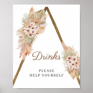 Póster Palm Seca Pampas Grass Dusty Rótulo Orquídea Rosa