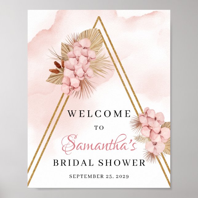 Póster Palm Seco Deja el signo de bienvenida de las flore (Frente)
