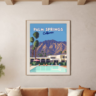 Póster Palm Springs California Pool Hotel Trees Retro