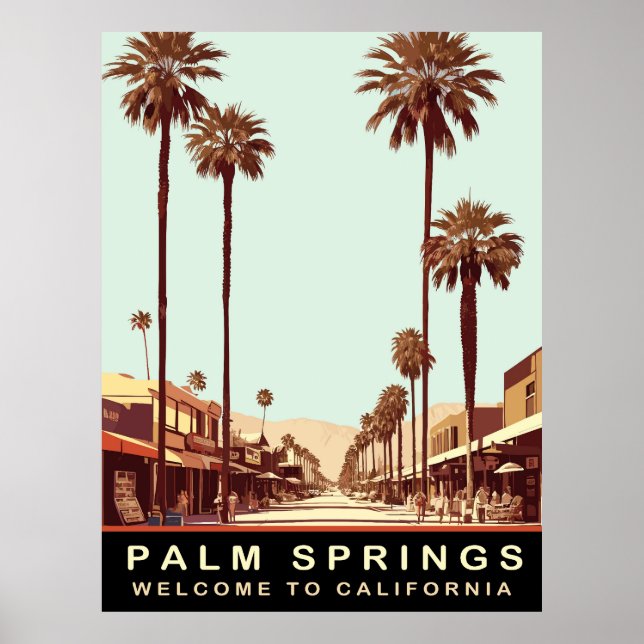 Póster Palm Springs, California, Viajes de época (Frente)