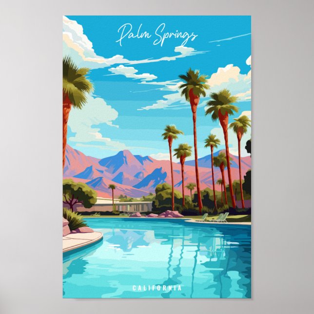 Póster Palm Springs California Viajes de época de los Est (Frente)
