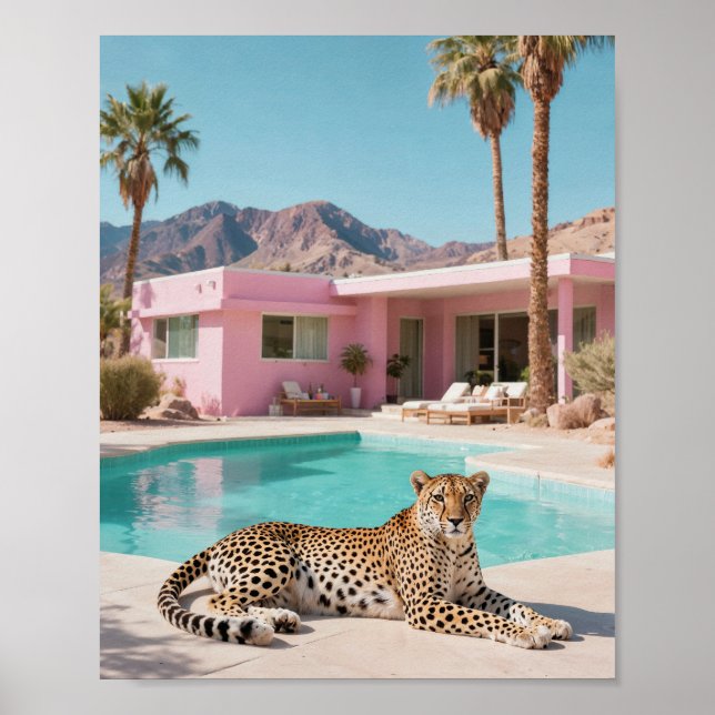 Póster Palm Springs Leopard Retro Mediosiglo Moderno (Frente)